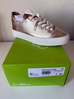 Sam Edelman Metallic Gold Leather Low-Top Sneaker